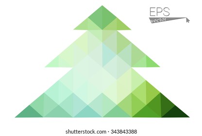 Blue, green low poly style christmas tree vector illustration consisting of triangles. Abstract triangular polygonal origami or crystal design of New Years celebration. Isolated on white background
