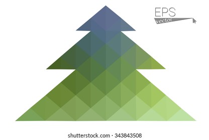 Blue, green low poly style christmas tree vector illustration consisting of triangles. Abstract triangular polygonal origami or crystal design of New Years celebration. Isolated on white background