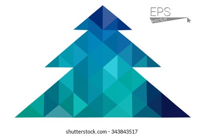 Blue, green low poly style christmas tree vector illustration consisting of triangles. Abstract triangular polygonal origami or crystal design of New Years celebration. Isolated on white background