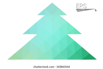 Blue, green low poly style christmas tree vector illustration consisting of triangles. Abstract triangular polygonal origami or crystal design of New Years celebration. Isolated on white background