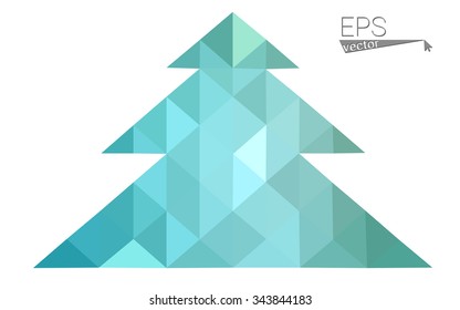 Blue, green low poly style christmas tree vector illustration consisting of triangles. Abstract triangular polygonal origami or crystal design of New Years celebration. Isolated on white background