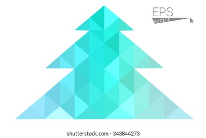 Blue, green low poly style christmas tree vector illustration consisting of triangles. Abstract triangular polygonal origami or crystal design of New Years celebration. Isolated on white background