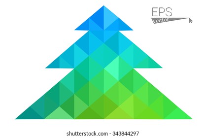 Blue, green low poly style christmas tree vector illustration consisting of triangles. Abstract triangular polygonal origami or crystal design of New Years celebration. Isolated on white background