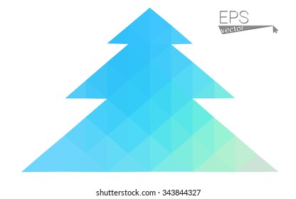 Blue, green low poly style christmas tree vector illustration consisting of triangles. Abstract triangular polygonal origami or crystal design of New Years celebration. Isolated on white background