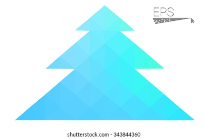 Blue, green low poly style christmas tree vector illustration consisting of triangles. Abstract triangular polygonal origami or crystal design of New Years celebration. Isolated on white background