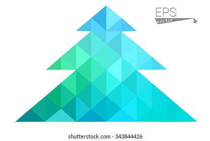 Blue, green low poly style christmas tree vector illustration consisting of triangles. Abstract triangular polygonal origami or crystal design of New Years celebration. Isolated on white background