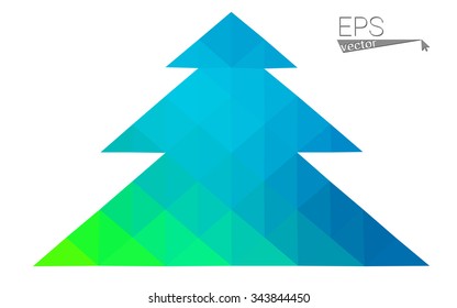 Blue, green low poly style christmas tree vector illustration consisting of triangles. Abstract triangular polygonal origami or crystal design of New Years celebration. Isolated on white background