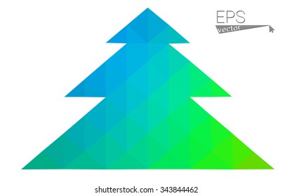 Blue, green low poly style christmas tree vector illustration consisting of triangles. Abstract triangular polygonal origami or crystal design of New Years celebration. Isolated on white background