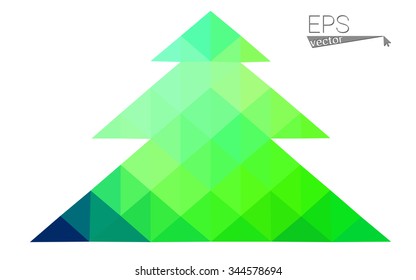 Blue, green low poly style christmas tree vector illustration consisting of triangles. Abstract triangular polygonal origami or crystal design of New Years celebration. Isolated on white background