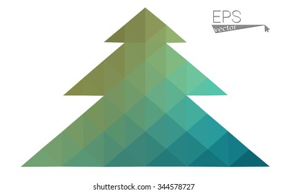 Blue, green low poly style christmas tree vector illustration consisting of triangles. Abstract triangular polygonal origami or crystal design of New Years celebration. Isolated on white background