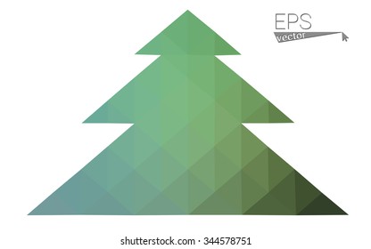 Blue, green low poly style christmas tree vector illustration consisting of triangles. Abstract triangular polygonal origami or crystal design of New Years celebration. Isolated on white background