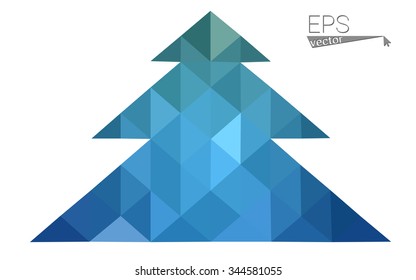 Blue, green low poly style christmas tree vector illustration consisting of triangles. Abstract triangular polygonal origami or crystal design of New Years celebration. Isolated on white background