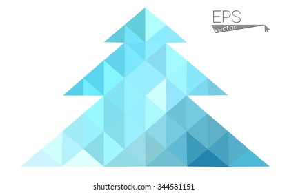 Blue, green low poly style christmas tree vector illustration consisting of triangles. Abstract triangular polygonal origami or crystal design of New Years celebration. Isolated on white background