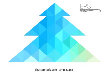 Blue, green low poly style christmas tree vector illustration consisting of triangles. Abstract triangular polygonal origami or crystal design of New Years celebration. Isolated on white background