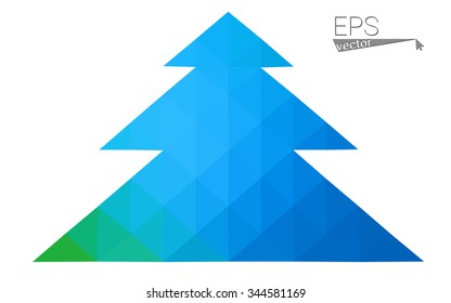 Blue, green low poly style christmas tree vector illustration consisting of triangles. Abstract triangular polygonal origami or crystal design of New Years celebration. Isolated on white background