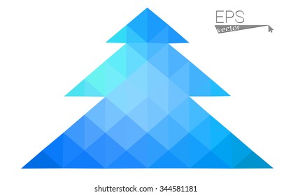 Blue, green low poly style christmas tree vector illustration consisting of triangles. Abstract triangular polygonal origami or crystal design of New Years celebration. Isolated on white background