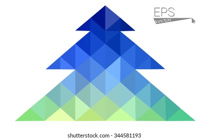 Blue, green low poly style christmas tree vector illustration consisting of triangles. Abstract triangular polygonal origami or crystal design of New Years celebration. Isolated on white background