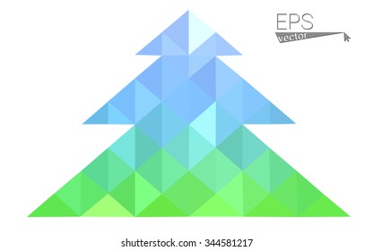 Blue, green low poly style christmas tree vector illustration consisting of triangles. Abstract triangular polygonal origami or crystal design of New Years celebration. Isolated on white background