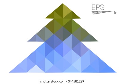 Blue, green low poly style christmas tree vector illustration consisting of triangles. Abstract triangular polygonal origami or crystal design of New Years celebration. Isolated on white background