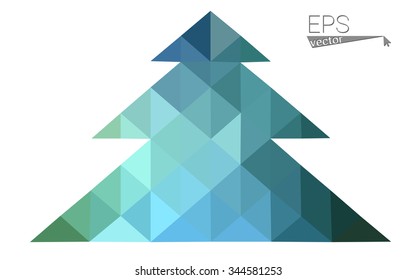 Blue, green low poly style christmas tree vector illustration consisting of triangles. Abstract triangular polygonal origami or crystal design of New Years celebration. Isolated on white background