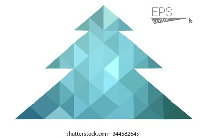 Blue, green low poly style christmas tree vector illustration consisting of triangles. Abstract triangular polygonal origami or crystal design of New Years celebration. Isolated on white background