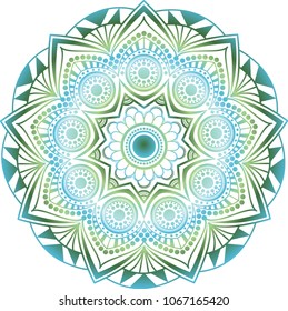 Blue and green mandala background. Vector illustration. Meditation poster. 