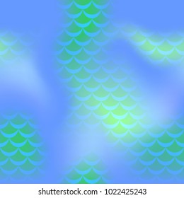 Blue green mermaid vector background. Fish scale pattern. Mermaid seamless pattern tile. Holographic gradient. Cold gamma iridescent texture. Mermaid skin seamless pattern. Mermaid wrapping paper