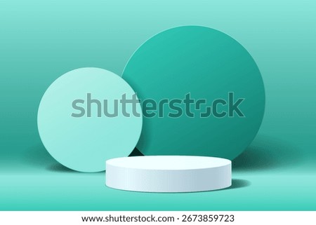 Blue green mint abstract 3d geometric shape minimal scene for product presentation background, Cylinder podium for display products and circle shape overlap behind, Vector illustration