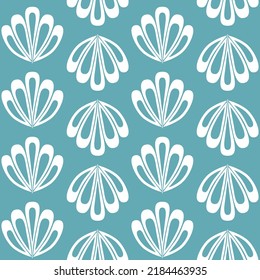 Blue green mint clam shell background seamless pattern