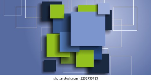 Blue, Green Modern Style Background,Cover or Presentation Template, Creative Design for Web - Blank Overlapped 3D Geometric Square Shapes with Copyspace - Illustration in Freely Editable Vector Format