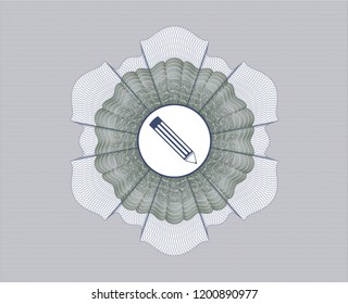 Blue and green money style emblem or rosette with pencil icon inside