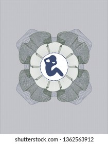 Blue and green money style emblem or rosette with crunch icon inside