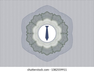 Blue and green money style emblem or rosette with necktie icon inside