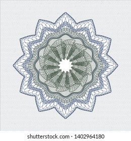 Blue and green money style emblem or rosette. Vector Illustration. Detailed.