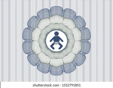 Blue and green money style emblem or rosette with baby icon inside