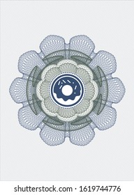 Blue and green money style emblem or rosette with donut icon inside
