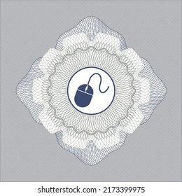 Blue and green money style emblem or rosette. with mouse icon inside