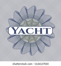 Blue and green money style rosette with text Yacht inside