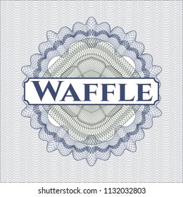 Blue and green money style rosette with text Waffle inside