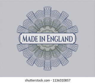 Blue and green money style rosette with text Made in England inside