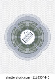 Blue and green money style rosette with keyboard icon inside