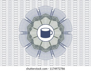 Blue and green money style rosette with coffee cup icon inside