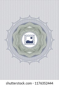 Blue and green money style rosette with picture icon inside