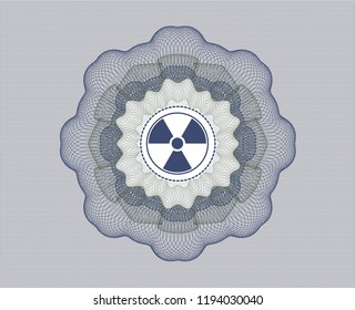 Blue and green money style rosette with nuclear, radioactive icon inside