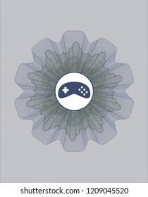 Blue and green money style rosette with video game icon inside