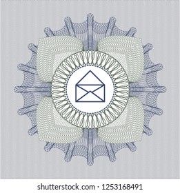 Blue and green money style rosette with envelope icon inside