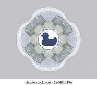 Blue and green money style rosette with rubber duck icon inside