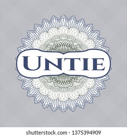 Blue and green money style rosette with text Untie inside