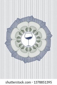 Blue and green money style rosette with wine cup icon inside