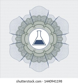 Blue and green money style rosette with test tube icon inside